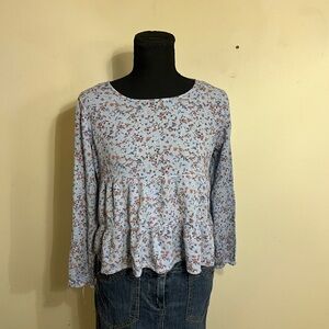 Hippie Rose Light Blue Floral Peplum Blouse